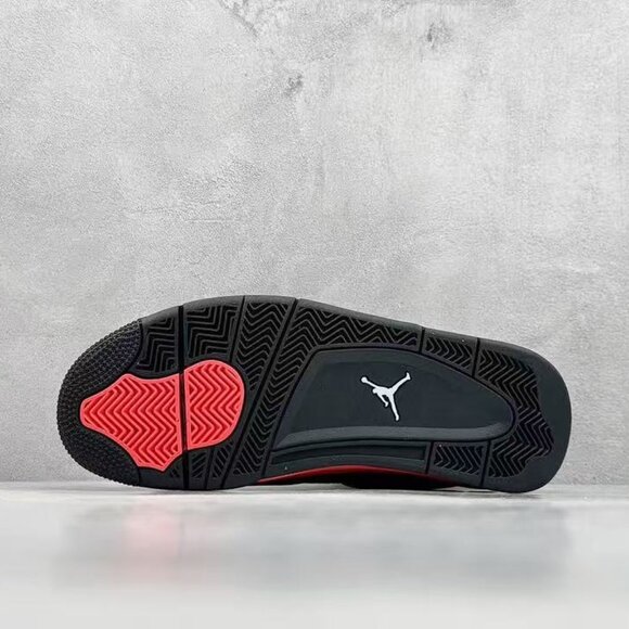 Air Jordan 4 Red Thunder Women Men's Black and Red Sneakers - Picture 5 of 9